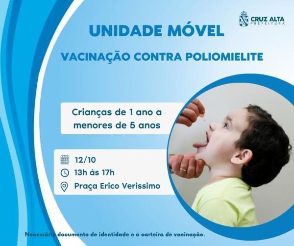 Dias das Crianças tem vacinação contra a poliomielite na praça em Cruz Alta