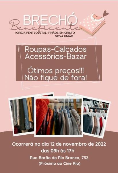 Sábado tem brechó beneficente da Igreja Pentecostal Irmãos em Cristo