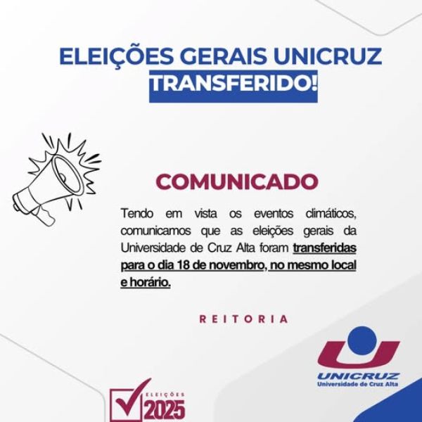 Unicruz adia eleições gerais da instituição para o dia 18 de Novembro