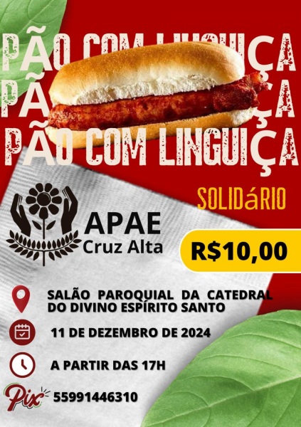 Pão com Linguiça solidário da APAE acontece nesta quarta-feira em Cruz Alta