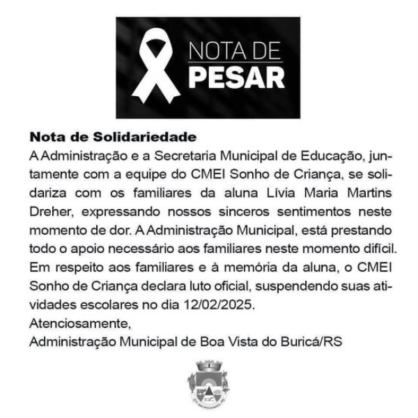 BOA VISTA DO BURICÁ> Bebê de 05 meses morre em creche do município