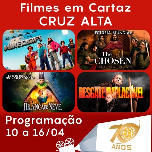 DOMINGO: Confira a programação de filmes  no Cine Globo de Cruz Alta 