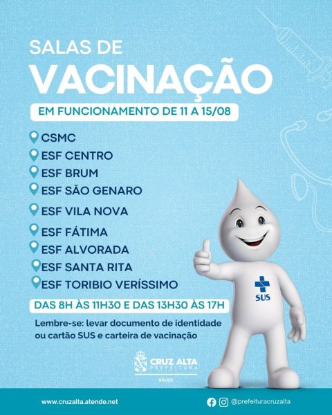 Salas de vacinação atendem em nove unidades de saúde nesta semana