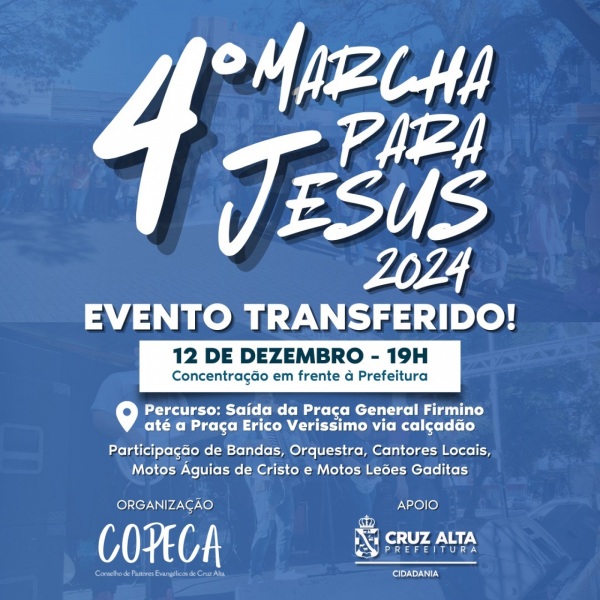 É HOJE> A 4ª Marcha para Jesus a partir das 19h 