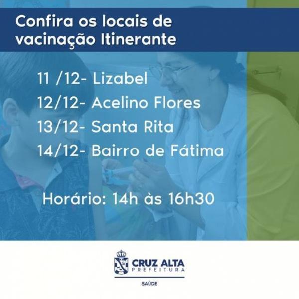 Cruz Alta terá vacinação itinerante nesta semana; hoje será na ESF Lizabel