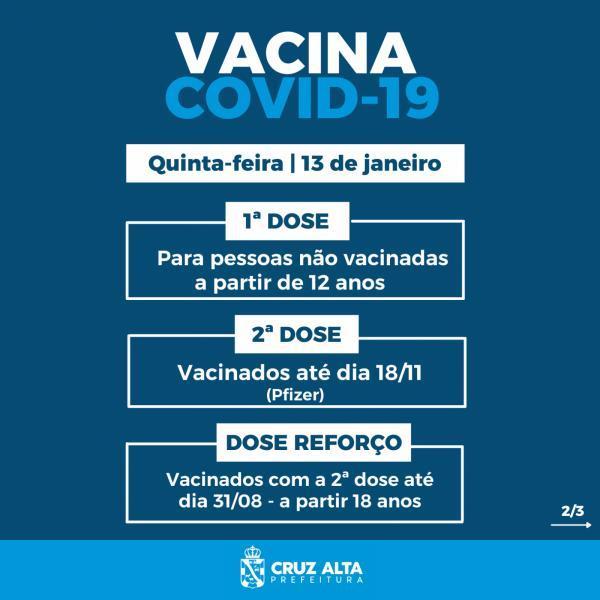 Vacinação contra a Covid-19 nesta quinta-feira em Cruz Alta