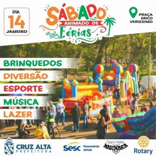 Sábado animado de férias na praça Erico Verissimo é amanhã em Cruz Alta