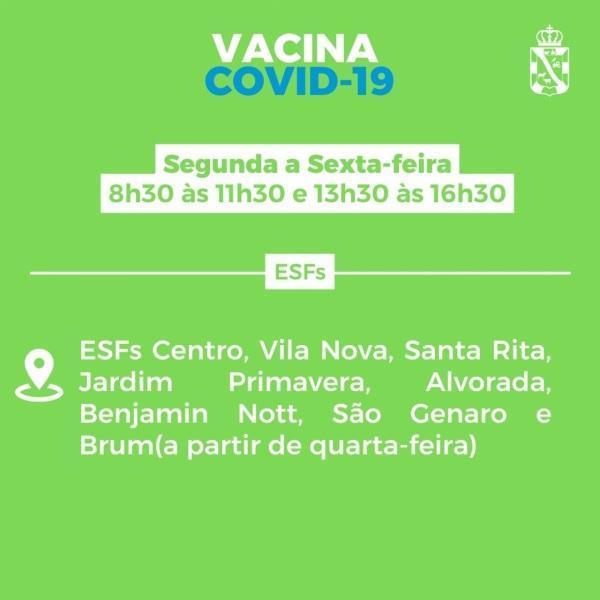Vacinação contra Covid-19 segue em Cruz Alta em oito ESFs nesta semana