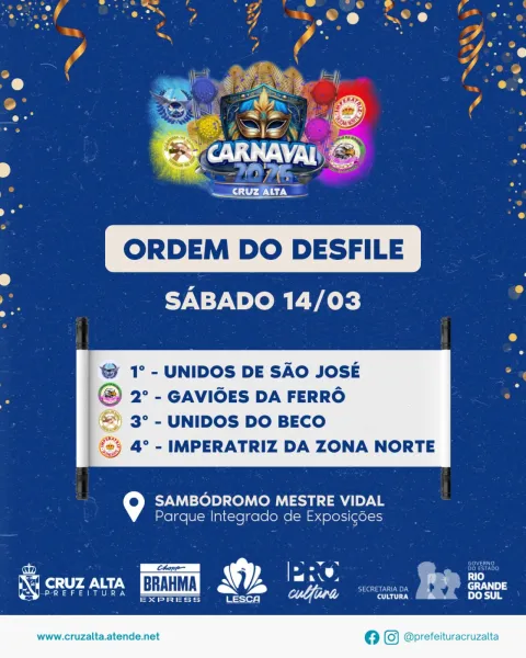 É HOJE> O Carnaval fora de época de Cruz Alta no sambódromo Mestre Vidal