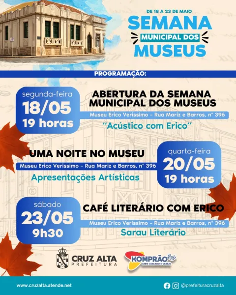 Cruz Alta promove Semana Municipal dos Museus com programação cultural