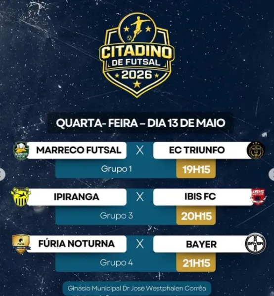 Citadino de Futsal 2026 terá mais três jogos nesta quarta-feira no ginásio
