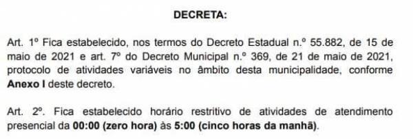 Prefeitura divulga novo decreto com alterações em horários