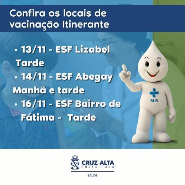 Cruz Alta terá vacinação itinerante nesta semana; hoje será na ESF Lizabel