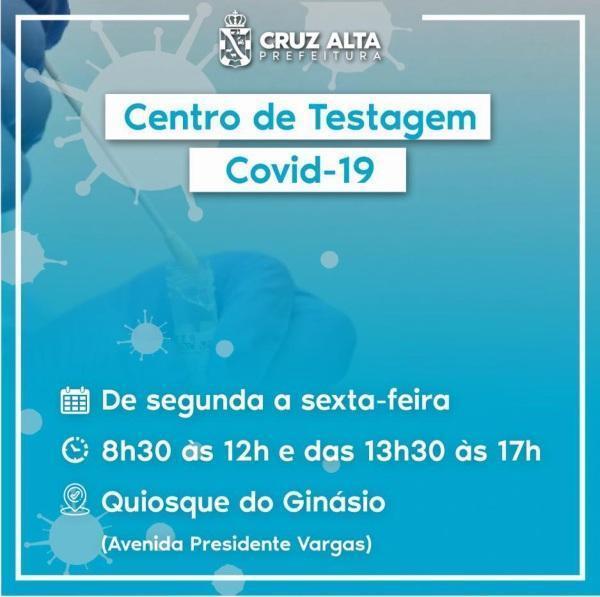 COMEÇA HOJE!Novo centro de testagem de C. Alta é no quiosque atrás do ginásio 