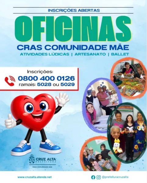 CRAS Comunidade Mãe abre inscrições para oficinas gratuitas em Cruz Alta