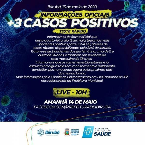 Mais três casos confirmados de coronavírus em Ibiruba