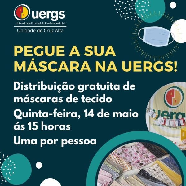 UERGS fará a distribuição gratuita de mascaras de tecido nesta quinta-feira 