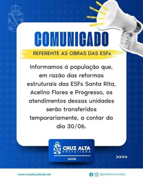 Prefeitura investe R$ 760 mil na reforma de três ESFs de Cruz Alta