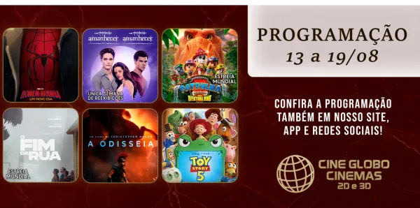 CINEMA> Confira os filmes em Cartaz neste sábado no Cine Globo em Cruz Alta