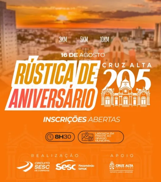 Inscrições estão abertas para a Rústica de Aniversário de Cruz Alta 2026