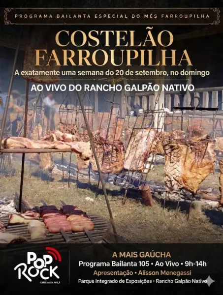 HOJE> Costelão Farroupilha será atração especial na Pop Rock Cruz Alta