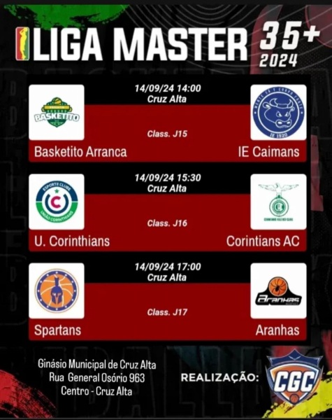 Basquete movimenta fim de semana em Cruz Alta com partidas da Liga Master 35+