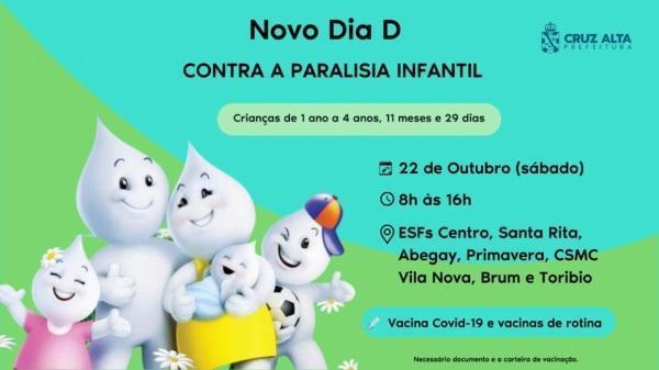 Cruz Alta promove novo Dia D de vacinação contra a Paralisia Infantil