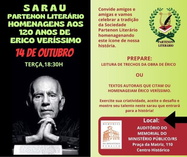 Memorial do MPRS realiza sarau pelos 120 anos de Érico Verissimo