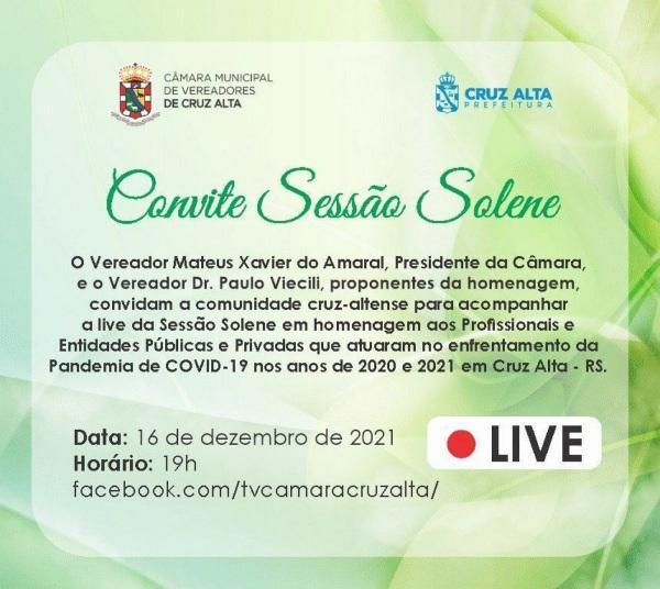 Sessão Solene em homenagem aos que atuaram no enfrentamento da pandemia