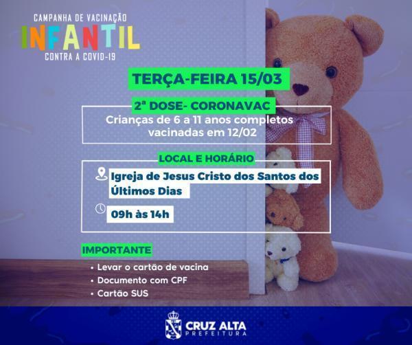 Terça-feira tem aplicação da 2ª dose contra a Covid em crianças de 5 a 11 anos