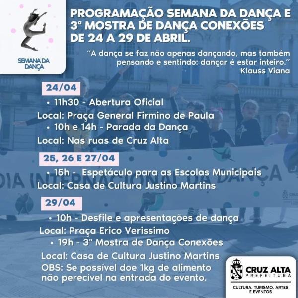 Semana da Dança de Cruz Alta será de 24 a 29 de abril; confira a programação