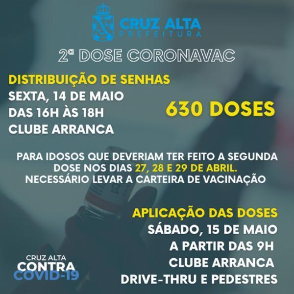 Cruz Alta vai receber 630 doses da Coronavac para aplicação de segundas doses