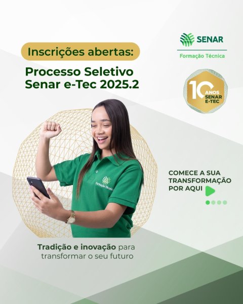 Senar abre inscrições para o processo seletivo dos cursos técnicos