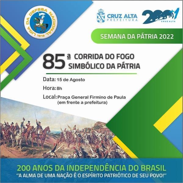 Fogo simbólico da Pátria passará por Cruz Alta nesta segunda-feira dia 15
