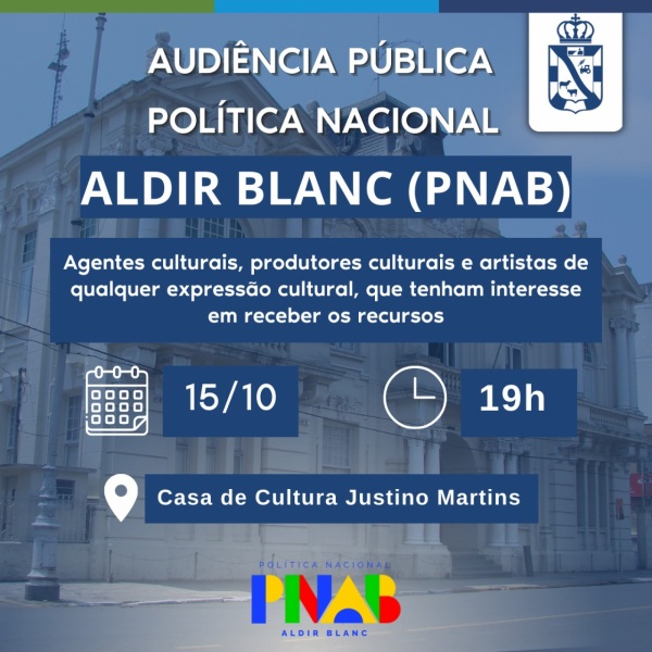 Audiência pública sobre os editais da Lei Aldir Blanc ocorrerá nesta terça