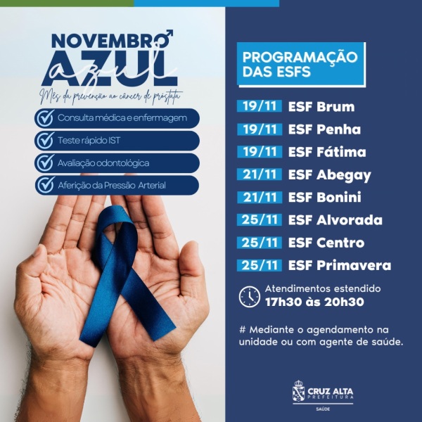 NOVEMBRO AZUL> Cruz Alta realiza ações de prevenção ao câncer de próstata