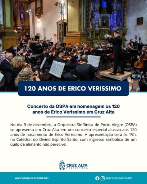 DEZEMBRO> OSPA se apresenta em Cruz Alta nos 120 anos de Erico Verissimo