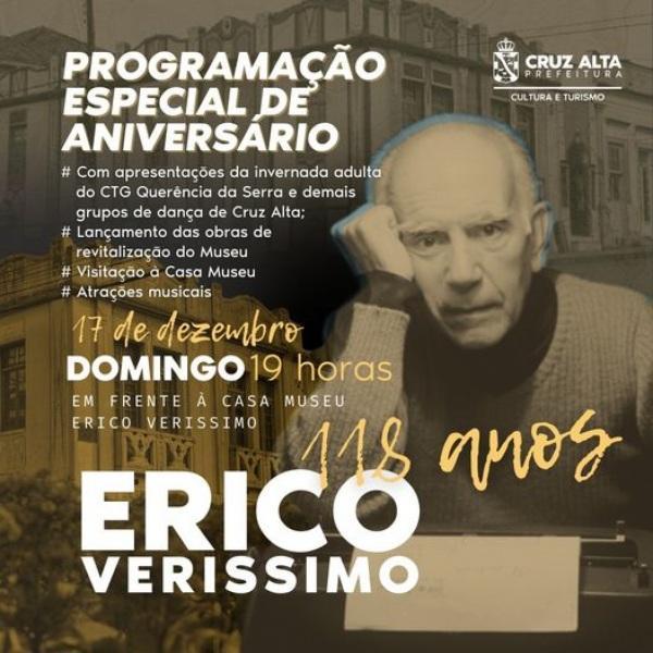 Aniversário de Erico Verissimo será comemorado com atividade neste domingo