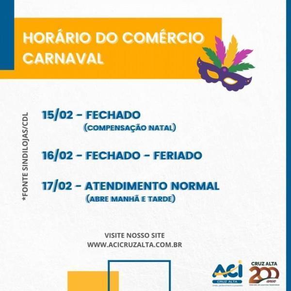 Comércio não realizará atendimento no feriado de carnaval