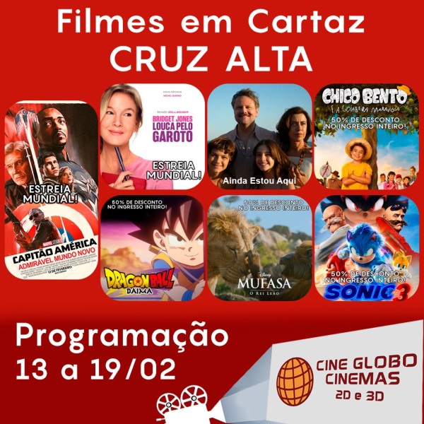 DOMINGO: Confira a programação de filmes  no Cine Globo de Cruz Alta