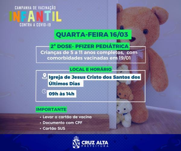 Nesta quarta tem aplicação de 2ª dose contra Covid em crianças de 5 a 11 anos