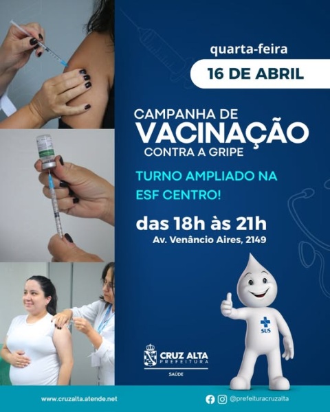 Cruz Alta amplia horários e locais para vacinação contra a gripe