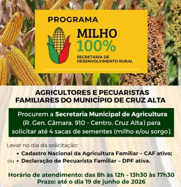 Programa Milho 100% recebe inscrições em Cruz Alta