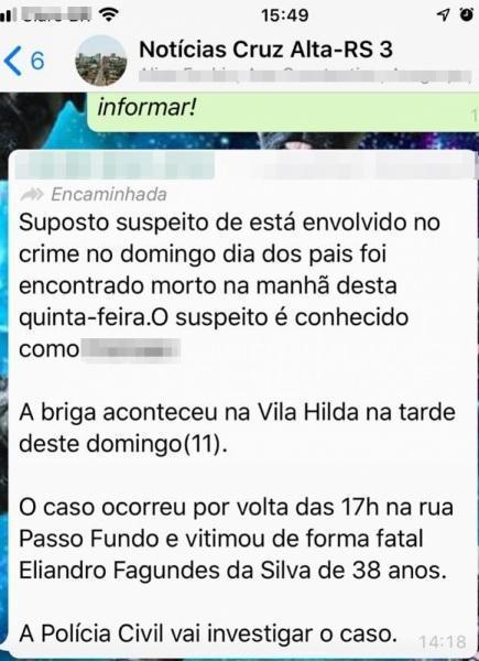 Homem encontrado morto em Bairro de Cruz Alta? Fakenews!