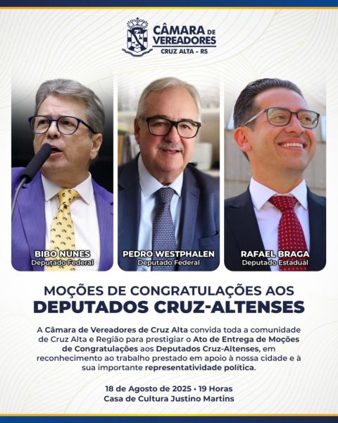 Deputados Cruz-altenses são homenageados em sessão solene na Casa de Cultura