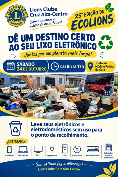 Lions Clube promove coleta de lixo eletrônico em Cruz Alta no dia 24
