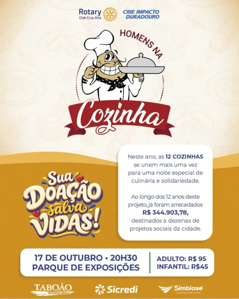 Rotary Club Cruz Alta promove Homens na Cozinha neste sábado dia 17