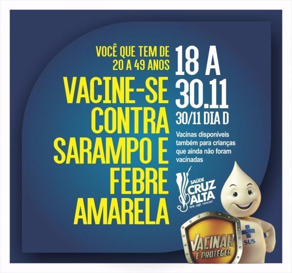 Vacinação contra o Sarampo e Febre amarela começa na segunda, 18, para adultos