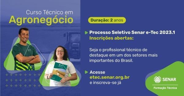 Curso Técnico em Agronegócio do SENAR : inscrições até o dia 19 de Janeiro