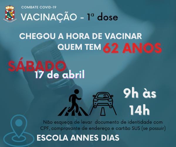 Idosos com 62 anos podem se vacinar contra a Covid-19 neste sábado